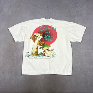 Vintage White Calvin and Hobbes Graphic Tee